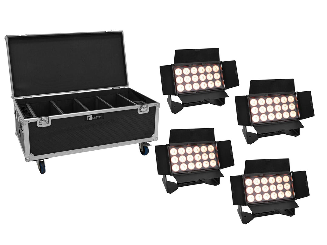 EUROLITE Setti 4x AKKU Multiflood IP 18x10W RGBW Wash CRMX + pyörillä varustettu laukku