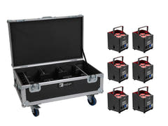 EUROLITE Set 6x AKKU UP-4 QCL Spot QuickDMX MK2 + pyörillä varustettu Flightcase ja lataustoiminto