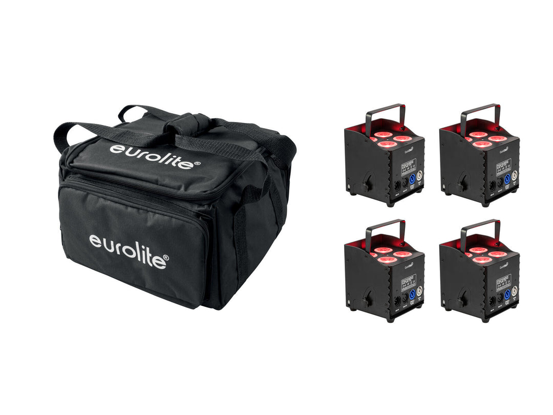EUROLITE Set 4x AKKU UP-4 QCL Spot QuickDMX MK2 + pehmeä laukku