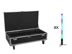 EUROLITE Sarja 8x AKKU IP Pixel Tube 360° PRO CRMX + pyörillä varustettu Flightcase, jossa lataustoiminto