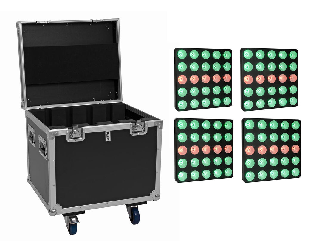 EUROLITE Setti 4x LED Pixel Matrix Panel 5x5 RGB/WW + pyörillä varustettu Flightcase