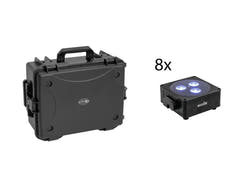 EUROLITE Setti 8x AKKU Flat Light 3 bk + muovinen case trolleylla