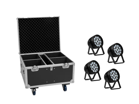 EUROLITE Setti 4x AKKU IP PAR 14 HCL QuickDMX + Flightcase