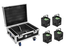 EUROLITE Sarja 4x AKKU IP UP-4 QCL Spot QuickDMX MK2 + Flightcase pyörillä ja lataustoiminnolla