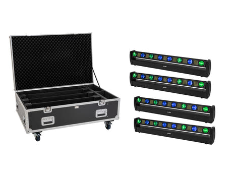 EUROLITE Setti 4x LED BAR-8 SWING QCL bar + pyörällinen Flightcase