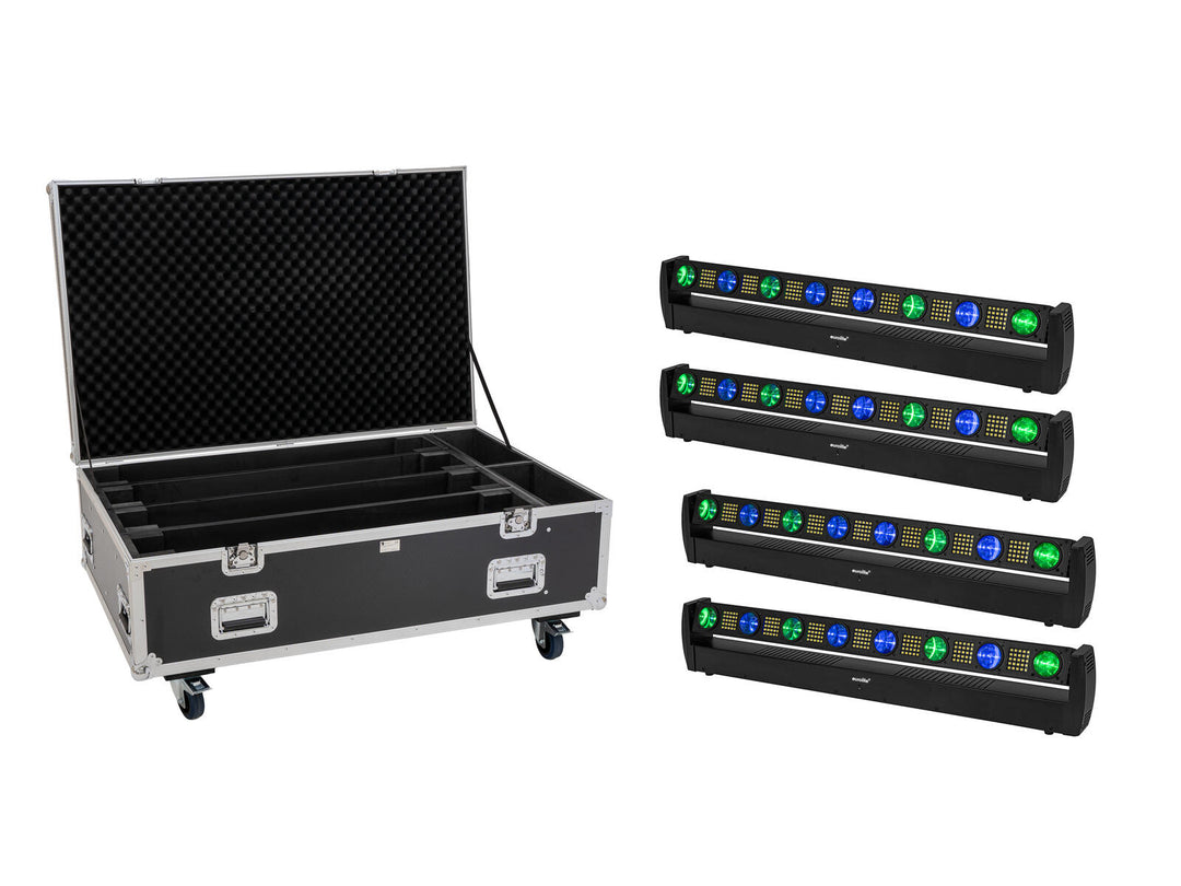 EUROLITE Setti 4x LED BAR-8 SWING QCL bar + pyörällinen Flightcase