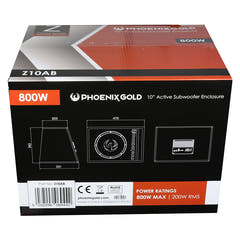 Phoenix Gold 10" aktiivinen subwoofer, kaapelit ja kaukosäädin