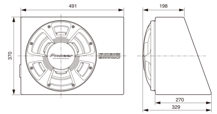 Pioneer TS-WX300A Aktiivinen Subwoofer Sisäänrakennetulla D-luokan Vahvistimella