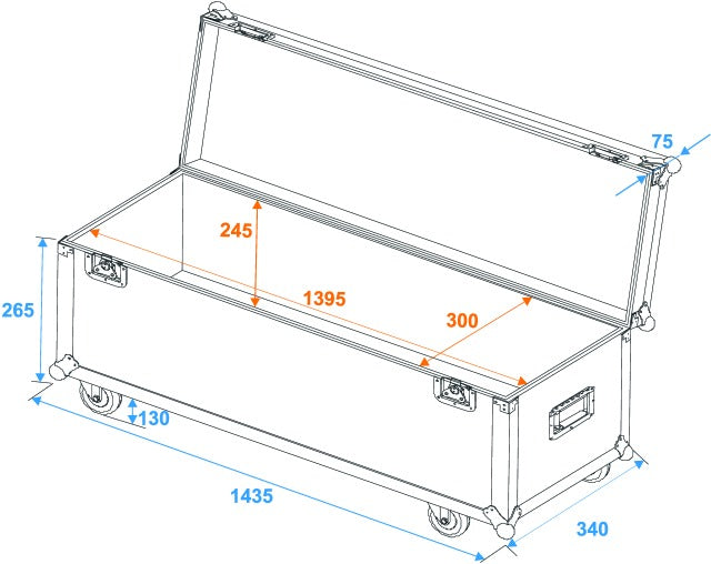 Flightcase Pro pyörillä (140 x 30 x 30cm)