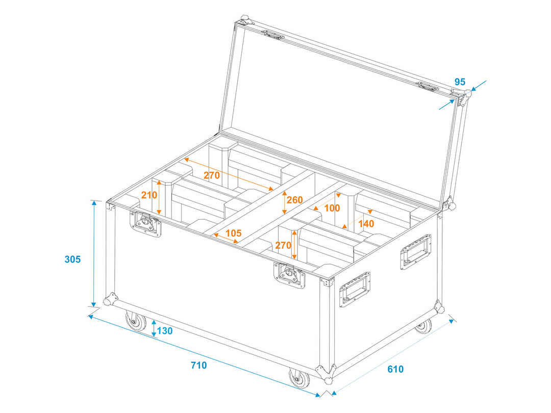ROADINGER Flightcase 4x LED TMH-X1 Liikkuvat päät Beam with wheels