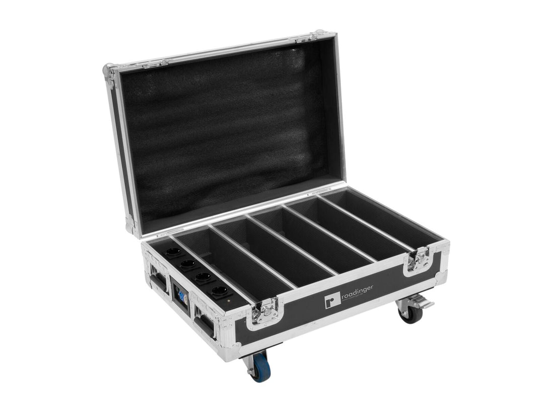 ROADINGER Flightcase 4x AKKU BAR-6 Glow QCL Flex QuickDMX lataustoiminnolla