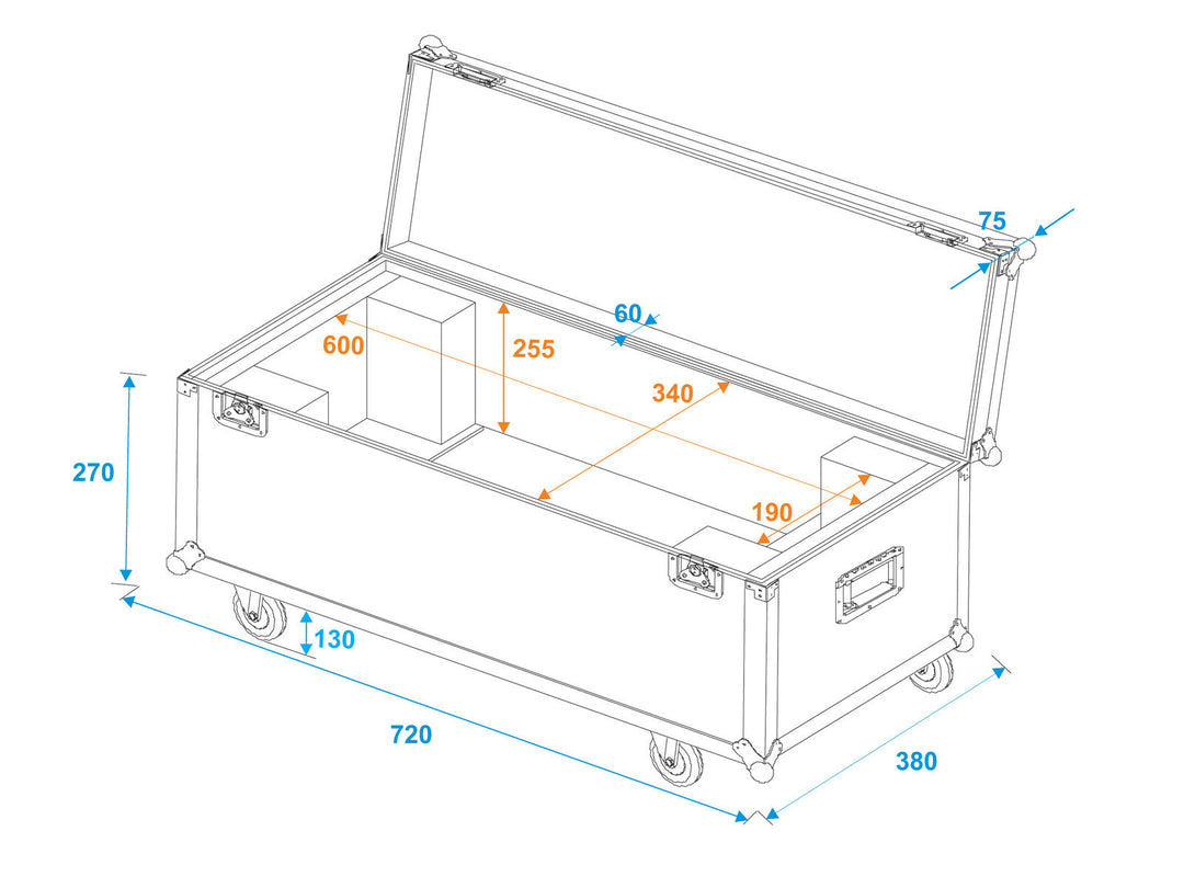 ROADINGER Flightcase 1x LED SL-350/SL-160 pyörillä
