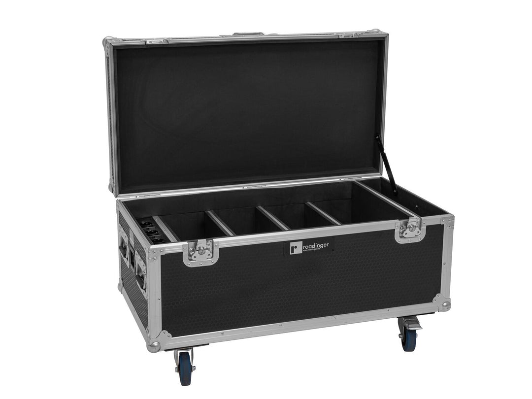 ROADINGER Flightcase 4x AKKU Multiflood IP 8x10W RGBW Wash CRMX lataustoiminnolla