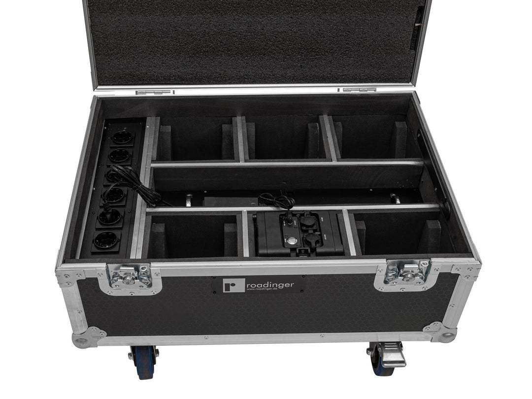 ROADINGER Flightcase 6x AKKU IP TL-3 QCL Trusslight CRMX lataustoiminnolla ja pyörillä