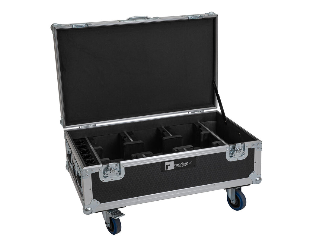 ROADINGER Flightcase 6x AKKU UP-4 QCL Spot QuickDMX MK2 lataustoiminnolla ja pyörillä