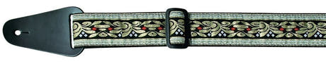 Fire & Stone Folk Jacquard -kitarahihna, vaalea, mustaa ja kultaa