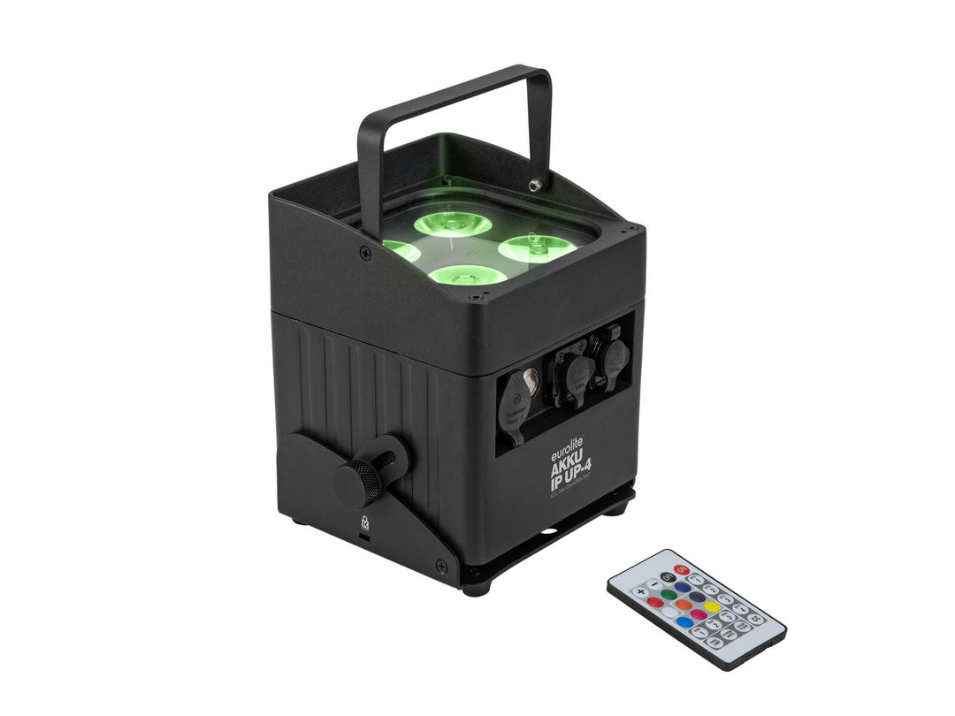 EUROLITE Sarja 4x AKKU IP UP-4 QCL Spot QuickDMX MK2 + Flightcase pyörillä ja lataustoiminnolla