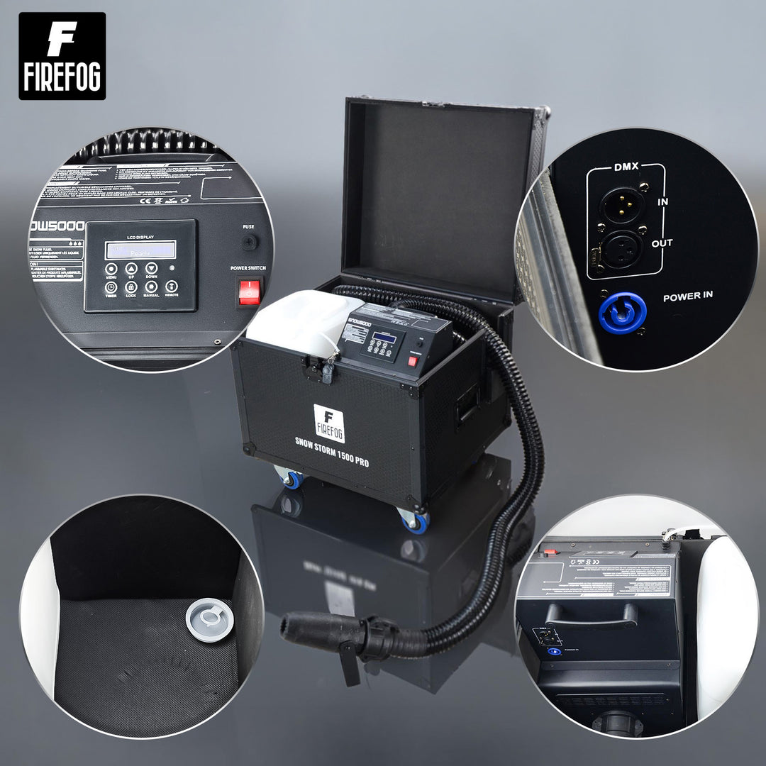 Firefog Snow Storm 1500 Pro lumimasiinat 1500 W flightcase-kotelossa