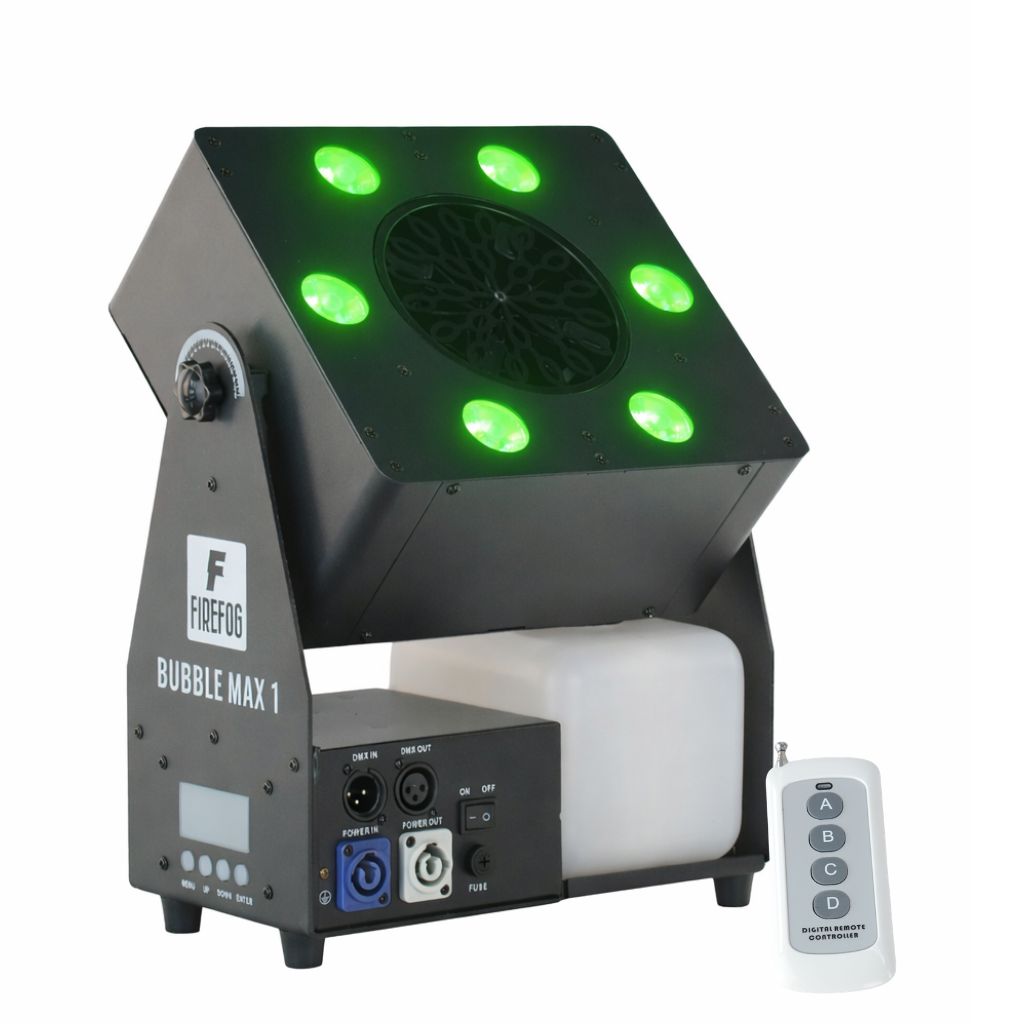 Firefog Bubble Max 1 -kuplakone LED-valoilla, DMX:llä ja kaukosäätimellä