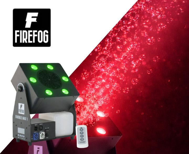 Firefog Bubble Max 1 -kuplakone LED-valoilla, DMX:llä ja kaukosäätimellä