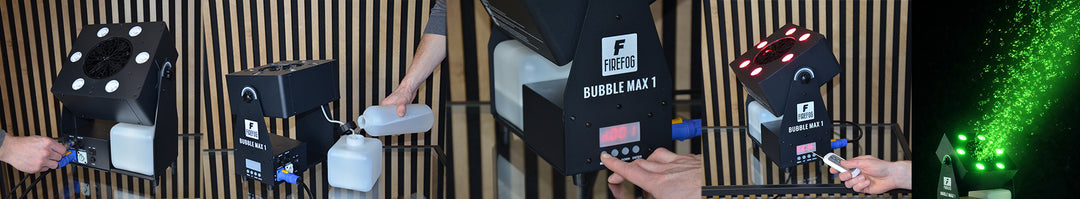 Firefog Bubble Max 1 -kuplakone LED-valoilla, DMX:llä ja kaukosäätimellä