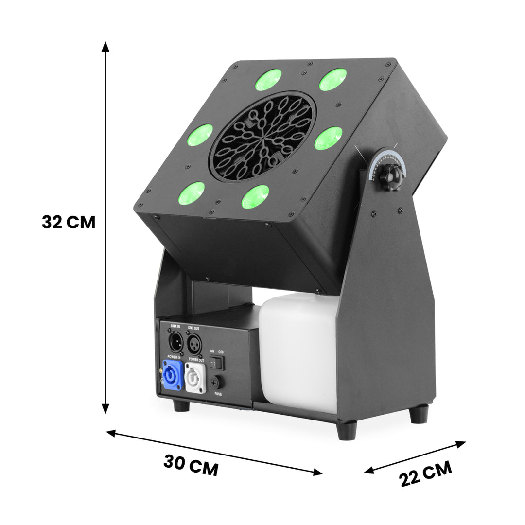 Firefog Bubble Max 1 -kuplakone LED-valoilla, DMX:llä ja kaukosäätimellä