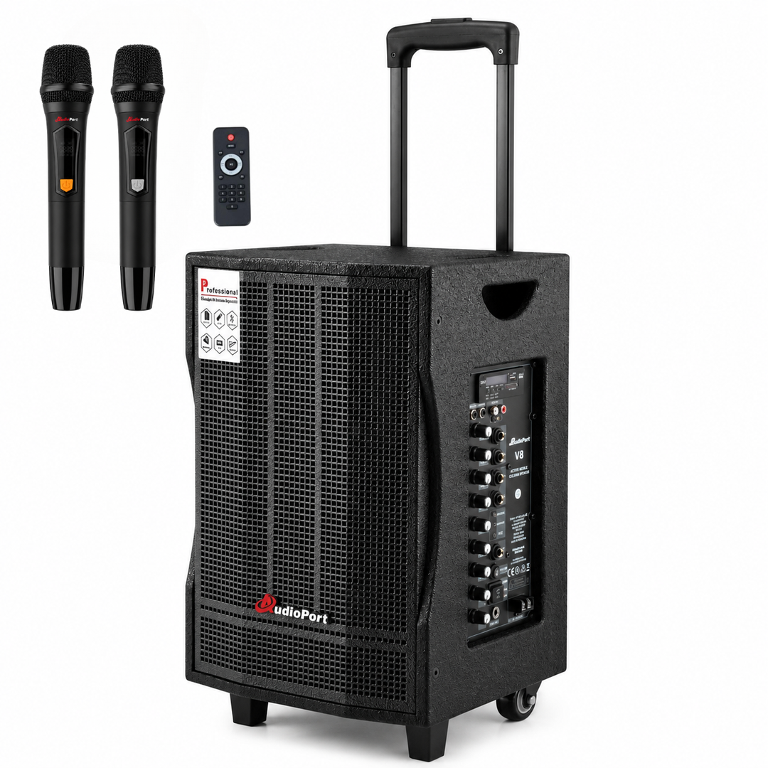 Audioport V8 kannettava aktiivikaiutin 250 W, 2 mikrofonia