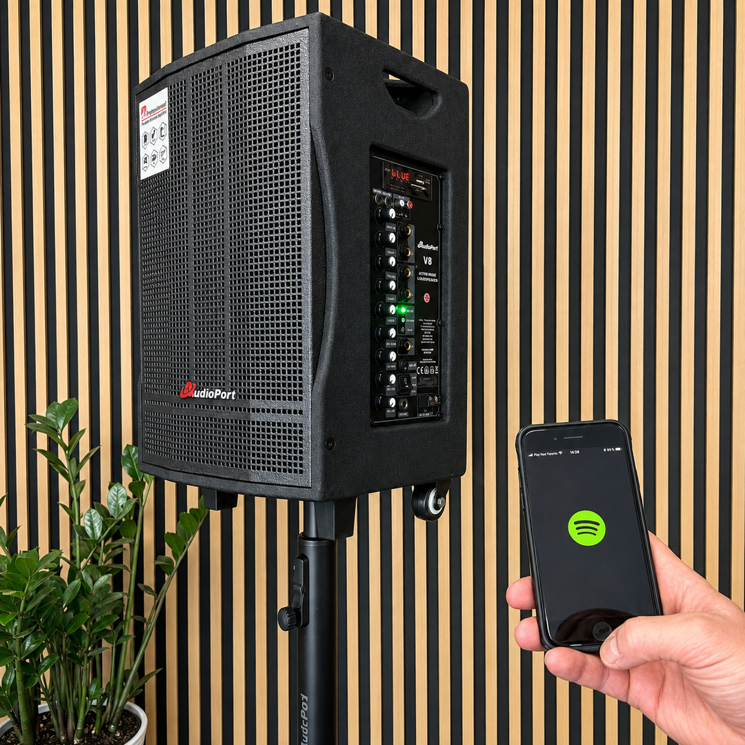Audioport V8 kannettava aktiivikaiutin 250 W, 2 mikrofonia