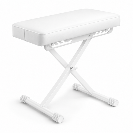 Hardman SB006 taitettava pianopenkki, valkoinen, säädettävä 45–63 cm