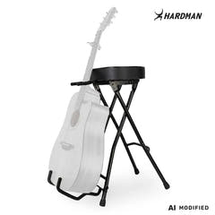 Hardman SB207 -kitarajalkatuki jalkatuella ja kitaratelineellä.