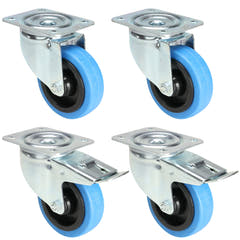 4x Sininen Pyörä 2 jarrulla ja 2 ilman jarrua (100mm)