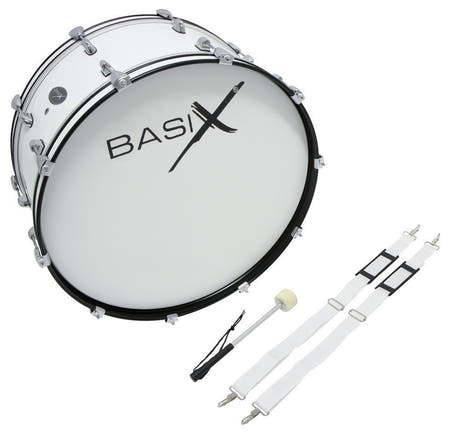 Basix-marssibassorumpu 24" x 10", valkoinen, kantohihnalla ja nuijalla