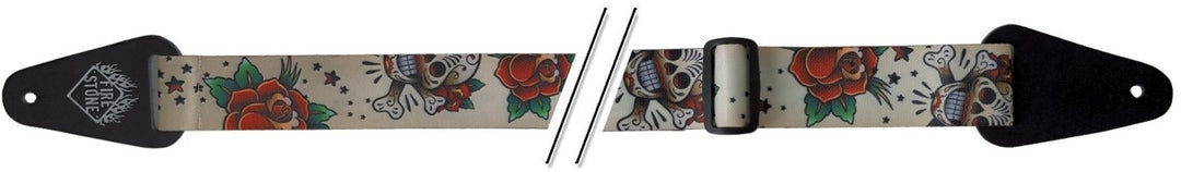 GEWA Kitarat Straps F&S Tattoo-Edition - Skulls and Roses White
