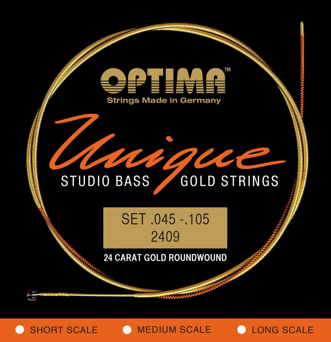 Optima E-Bass kielet Unique studio golden strings - 4-kiel. medium sc. (2409M)