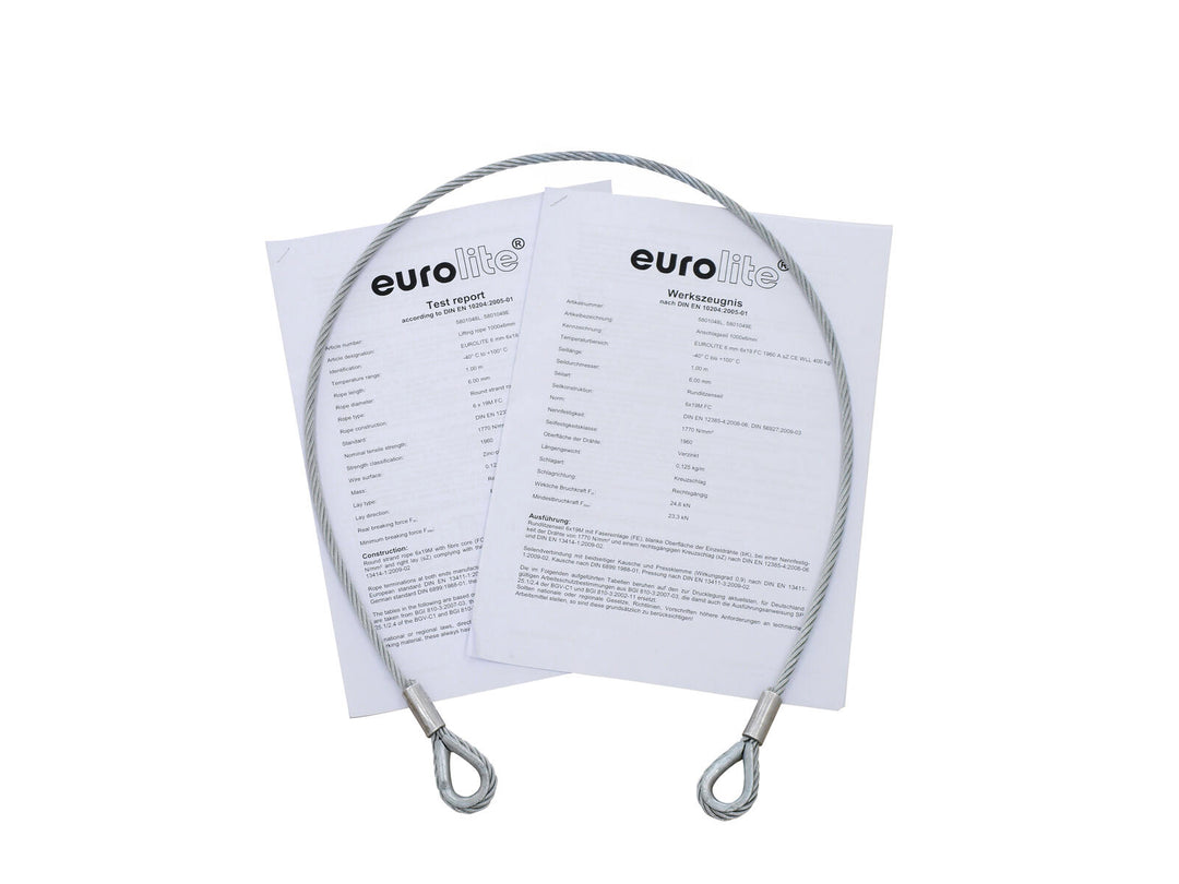 EUROLITE Teräsvaijeri 1000x6mm silver with Thimble