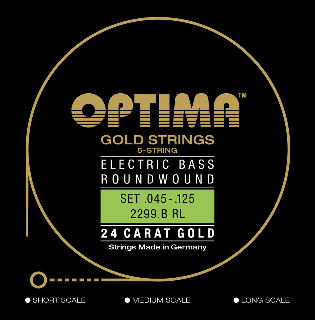 Optima E-bass-kielet Gold Strings Round Wound long scale - Set 5-string reg-light (2299B)
