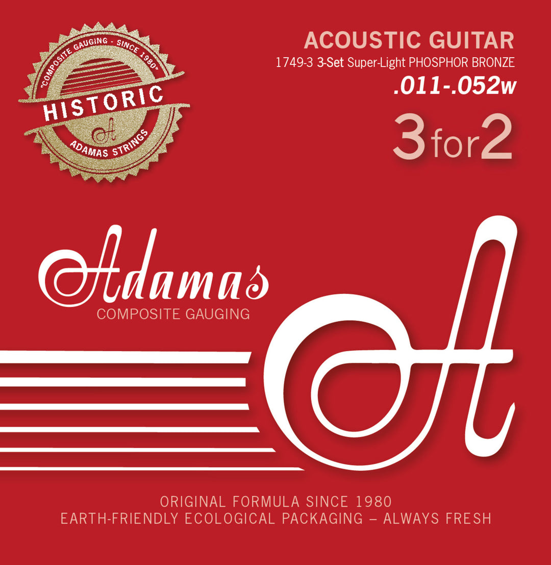 Adamas Strings for Acoustic kitarat Adamas Phosphor Bronze Historic Reissue - Set of 3 Super-Light .011 (1749-3)