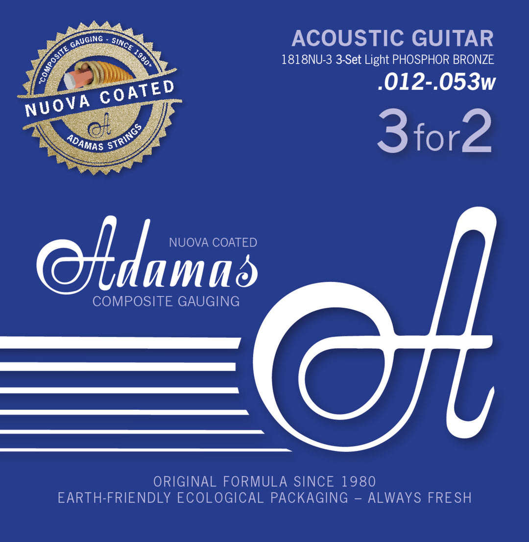 Adamas Strings akustiselle kitaralle Nuova phosphor bronze -pinnoitettu Set (3) – 3 Light .012 -kielen Set (1818NU-3)