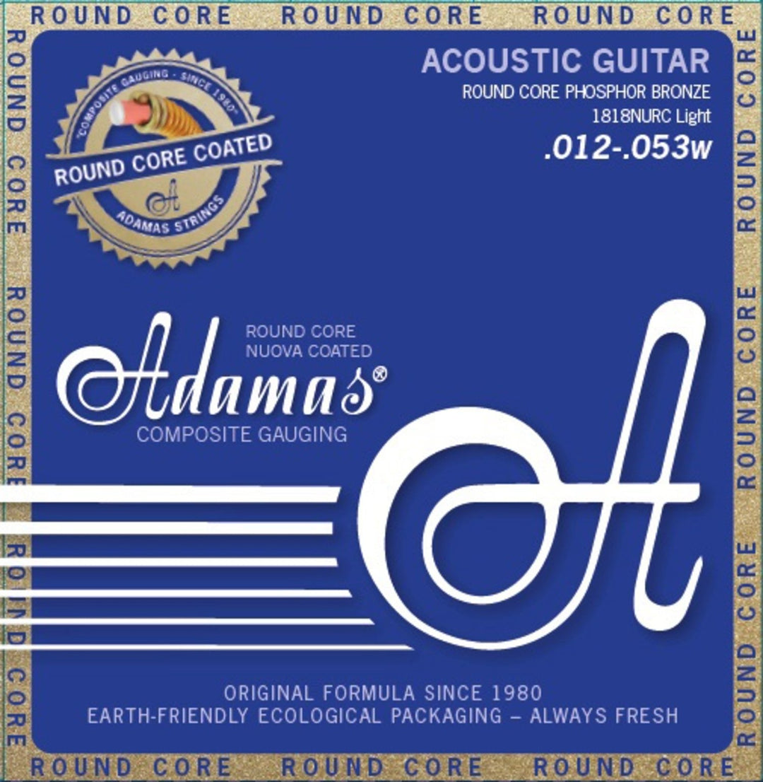 Adamas Strings akustiselle kitaralle Nuova Phosphor Bronze -pinnoitetut round core -kielet – Light .012–.053 (1818NURC)