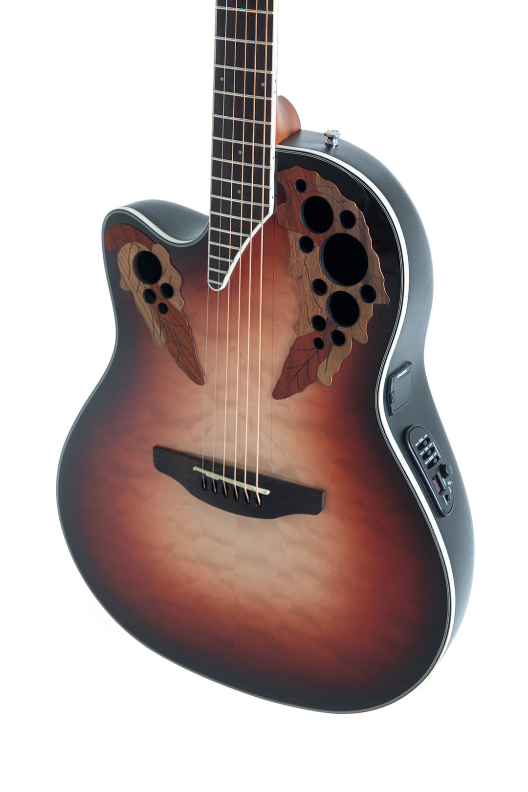 Ovation E-Acoustic kitarat Celebrity Elite Plus Mid Cutaway - Lefthand Ruby Burst (CE44LX-1R-G)