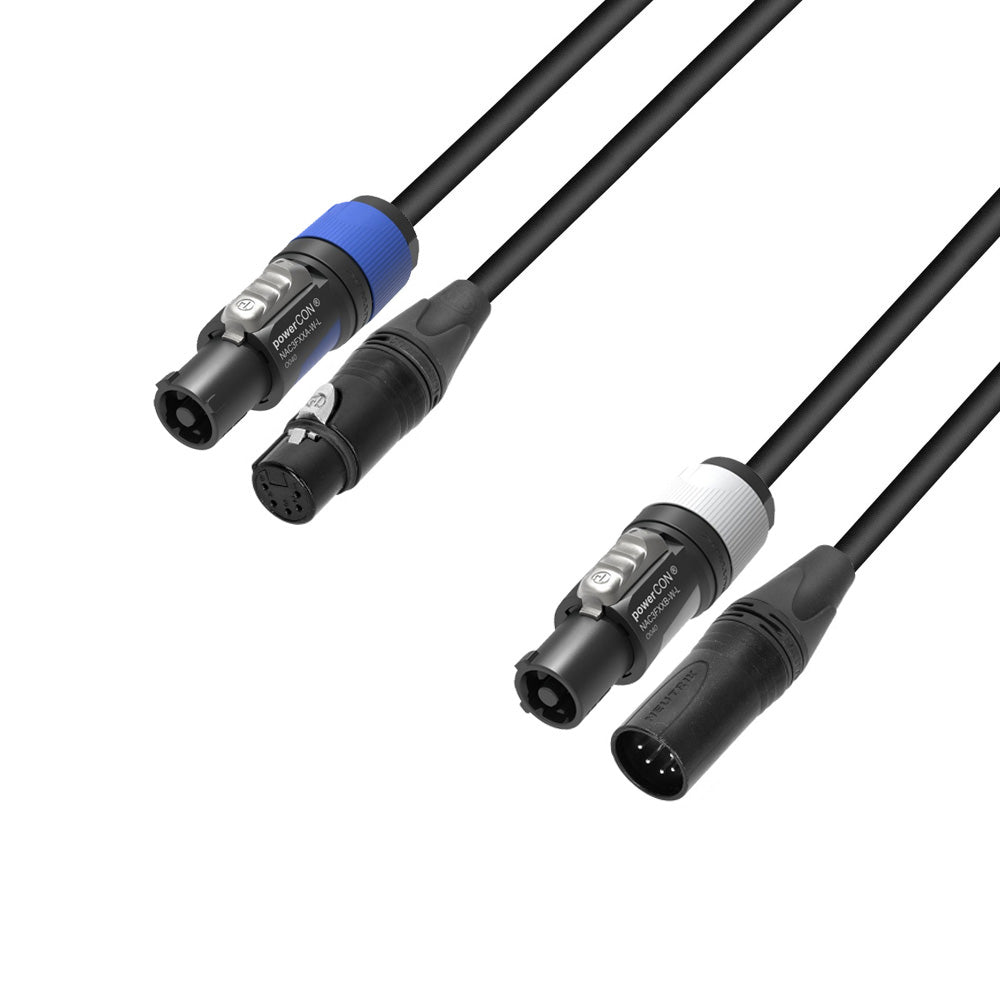 Adam Hall Cables 5 STAR H PCON 5D 1000 - Hybridikaapeli | Virta & DMX | Neutrik® 5-napainen XLR x powerCON® | 10 m