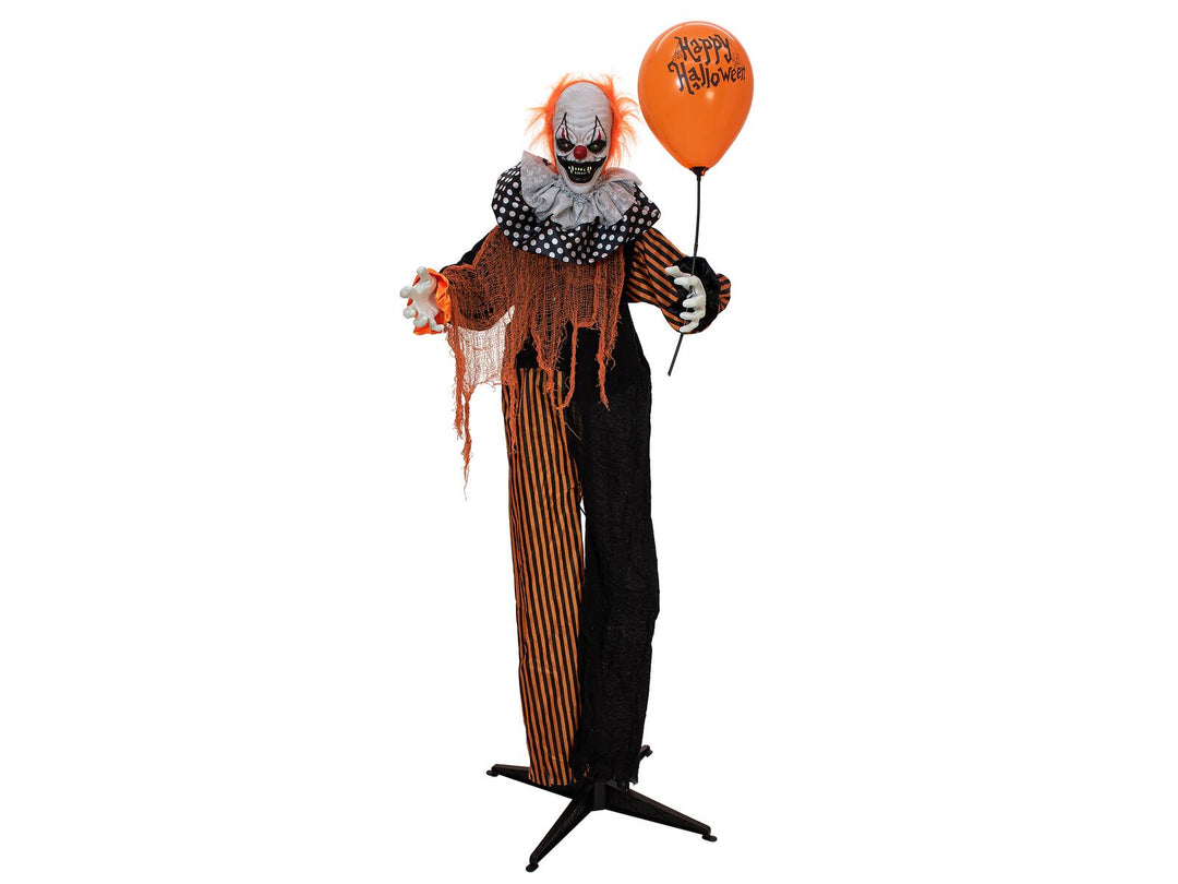 Halloween-figur klovn med ballon, animeret, 170 cm