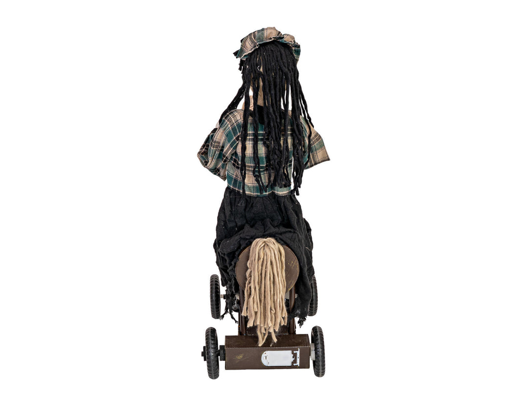 Halloween-figur pige på pony, animeret, 90 cm