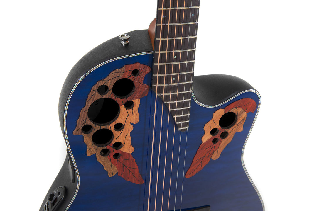 Ovation E-Acoustic Kitara Celebrity Elite Plus Mid Cutaway - Blue Transparent Quilt (CE44P-8TQ-G)