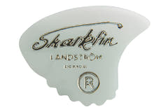 Shark Fin Goldprint plektre, medium, hvid, 12 stk.