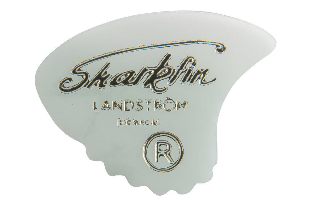 Shark Fin Goldprint plektre, medium, hvid, 12 stk.