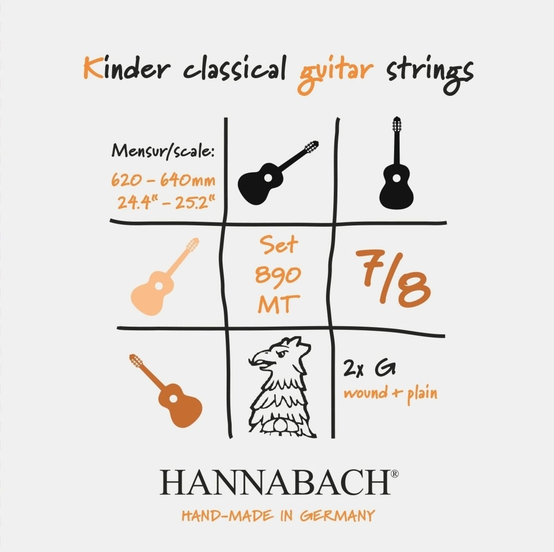 Hannabach Strings klassiselle kitaralle Serie 890 7/8 lasten kitara Duel: 62–64 cm – 2 G-kielen Set (890MT 7/8)