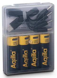 Aqiila Rechargable AA Battery, 4-pack USB-C, Lithium, 1.5V/2000mAh