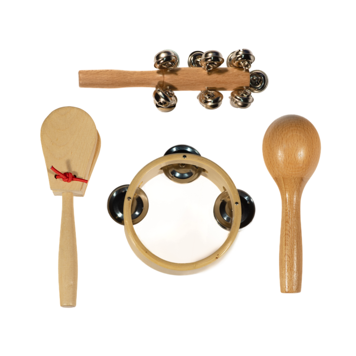 Lasten puinen lyömäsoittimet lahjapakkaus, jossa 4 kappaletta