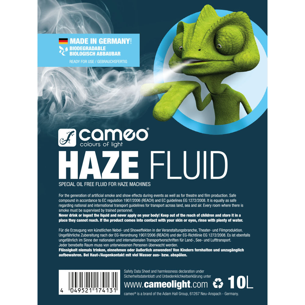 Cameo HAZE FLUID 10 L - Haze-neste hienolle sumutiheydelle ja pitkälle kestonajalle, 10 L, öljytön